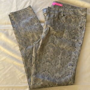 Tinseltown Snake Print jeans matalic sheen , never worn .